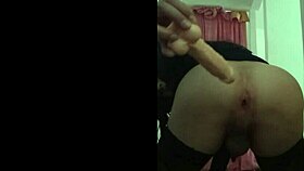 Linda, sexy latina travesti, moans loudly as she rides consolador deep in her tight ass.