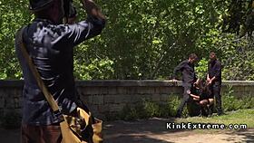 Watch Spanish hottie get gangbanged hard in public!