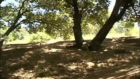 fishnet cougar milfs finger asses and strap on in outdoor lesbian fuck