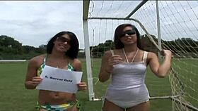 Brunette Flashes Pierced Nipples in Risky Public Nudity