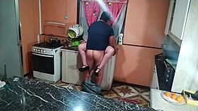 damn my horny wife bends over kitchen counter begging...