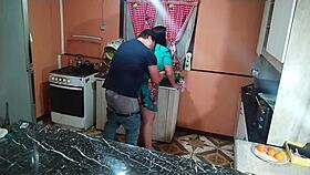 damn my horny wife bends over kitchen counter begging...