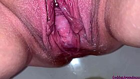 amateur creampie pussy pees with farts in bathroom chaos