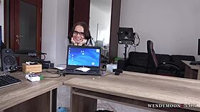she disturbs the office with deepthroat blowjob begging for pussy cum fuck