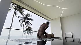 i'm so horny fingering my juicy iranian pussy lips in the hot sauna.