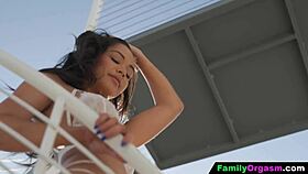 couple unwinds tension beside voyeur babe