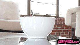 Petite tattooed brunette with big boobs strips outdoors, showing off her sexy curves