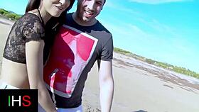 Sexy brunette slut fucked hard on beach including deep anal