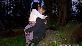 convinced hot latina teen friend to ride cock outdoor public almost caught forest