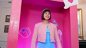 Pretty brunette babe takes hard doggystyle pounding from friend