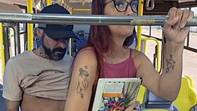 old man gropes bent over student doggystyle on public bus