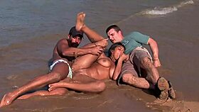 babaloo takes double cocks in wild threesome action