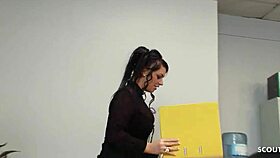 Hey, Kerry Louise rocks black stockings as mature secretary with older boss in office