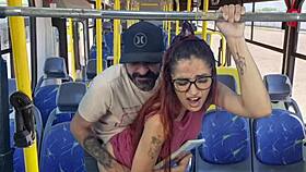 old man gropes bent over student doggystyle on public bus