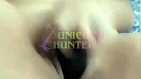 Black dildo stretches my tight little pussy till I explode