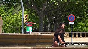 Watch Spanish hottie get gangbanged hard in public!