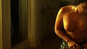 Oiled latina amateurs kiss while stripping clothes off teasingly