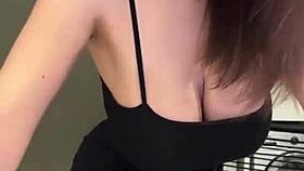 My slim beauty flaunts milky natural tits outdoors, licking nipples before public pussy show