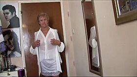 Naughty Granny Teases Flashes Pussy in See-Through Top Slip