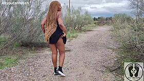 Ebony big ass tits out upskirt in sneakers