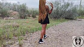 Ebony big ass tits out upskirt in sneakers