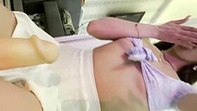 skinny tattooed teen ki-sim pounds dildo to explosive orgasm