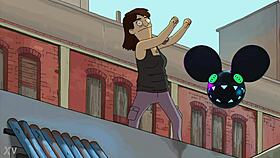 the dancing character from bobs burgers movie lit by deadmau5 lightwave