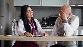 Perverted teacher bends me over fucks my wet pussy hard in his house