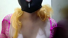 watch this cute tgirl swallow cum after black dildo blowjob