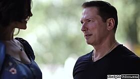 young babe takes anal from thick cock and milf strapon double penetration