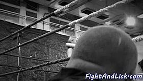 BIG-TITTED EUROBABE WRESTLES AND LICKS SHAVED PUSSY LESBIAN!