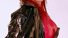 submissive latex uniform heels fetish roleplay with massive tits exposed