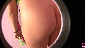 Hidden cam spies Cami gulping monster cock through gloryhole till swallow