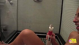 spicy lesbian couple tina horn andre shakti fist passionately with toys