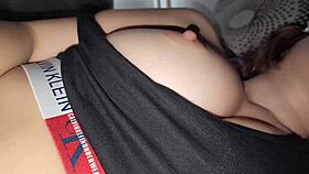 Sneaky pov jerking huge load onto sleeping babe's natural big tits