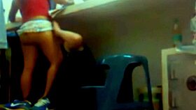 while i'm working, hot latina sneaks in for deepthroat swallow