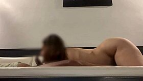 Chubby Thai wife rides hubby cowgirl hard till creampie gushes from orgasming pussy