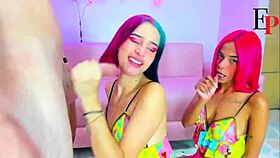 colorful haired latina teen delivers sloppy deepthroat on monster cock