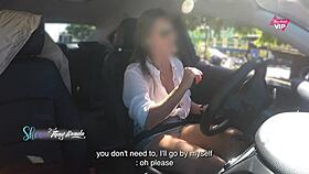 hot wife thay ksada flashes tits in car for stranger groping with subs