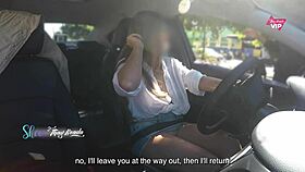 hot wife thay ksada flashes tits in car for stranger groping with subs