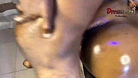 Ebony oiled ass bent over big cock doggystyle homemade