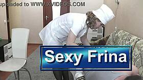 Nurse in stockings skips panties for patient's hot handjob and masturbation fetish play.