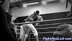 BIG-TITTED EUROBABE WRESTLES AND LICKS SHAVED PUSSY LESBIAN!