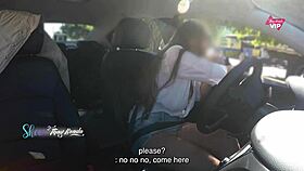 hot wife thay ksada flashes tits in car for stranger groping with subs