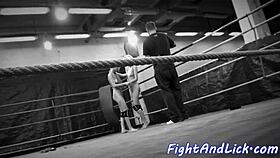 BIG-TITTED EUROBABE WRESTLES AND LICKS SHAVED PUSSY LESBIAN!