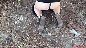 Lebanese babe rubs pussy outdoors riding colorful dildo toy