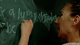 cheating student bound in bdsm gets her ass strapon-fucked by dominant milf