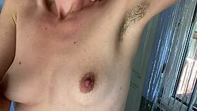 ブラパンツで焦らし！毛深い素人妻がスロー脱ぎまくり