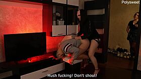 russian femdom mistress forces hubby to lick while girlfriend pegs him hard