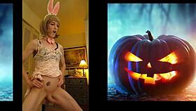 Halloween tranny blasts massive dick cumshot!